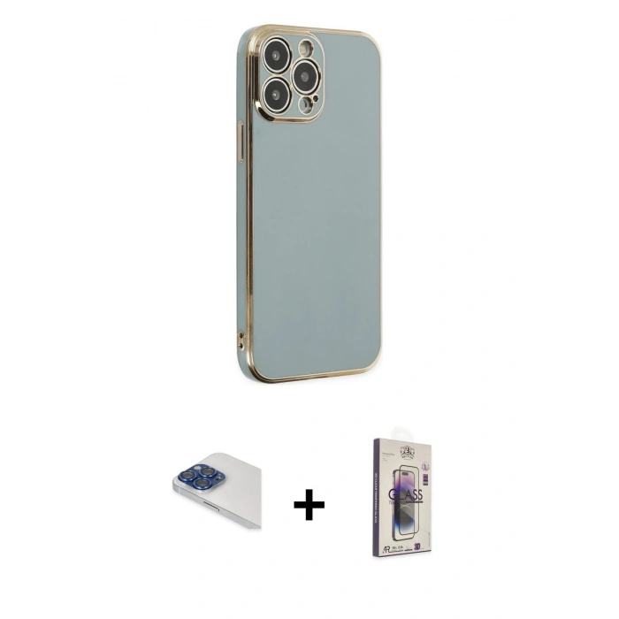 MARSİLYAN™- iPhone 13 Pro Max Kılıf Yankı Serisi - Siyah Bilvis 3D Cam Ekran Koruyucu + Pers Alüminyum Kamera Lens - LT