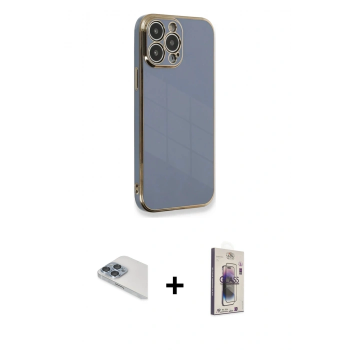 MARSİLYAN™- iPhone 13 Pro Max Kılıf Yankı Serisi - Siyah Bilvis 3D Cam Ekran Koruyucu + Pers Alüminyum Kamera Lens - SABE