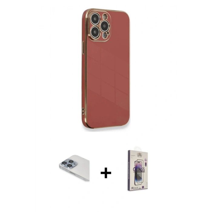 MARSİLYAN™- iPhone 13 Pro Max Kılıf Yankı Serisi - Siyah Bilvis 3D Cam Ekran Koruyucu + Pers Alüminyum Kamera Lens - SABE