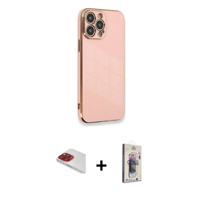 MARSİLYAN™- iPhone 13 Pro Max Kılıf Yankı Serisi - Siyah Bilvis 3D Cam Ekran Koruyucu + Pers Alüminyum Kamera Lens - KI