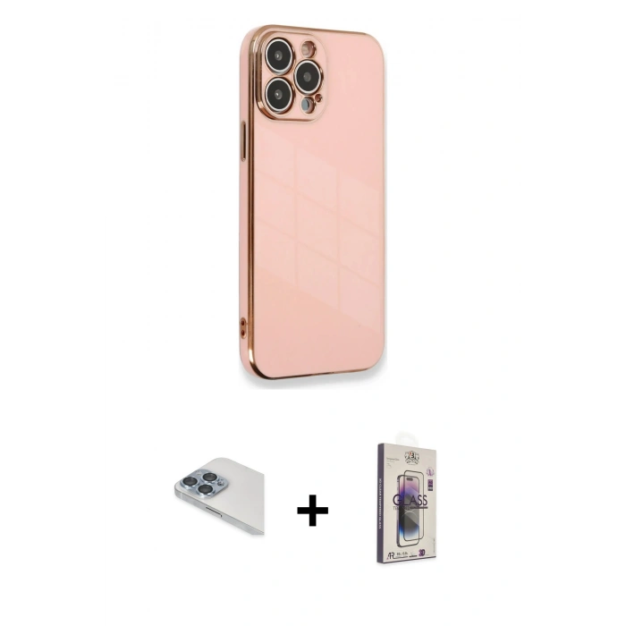 MARSİLYAN™- iPhone 13 Pro Max Kılıf Yankı Serisi - Siyah Bilvis 3D Cam Ekran Koruyucu + Pers Alüminyum Kamera Lens - SABE