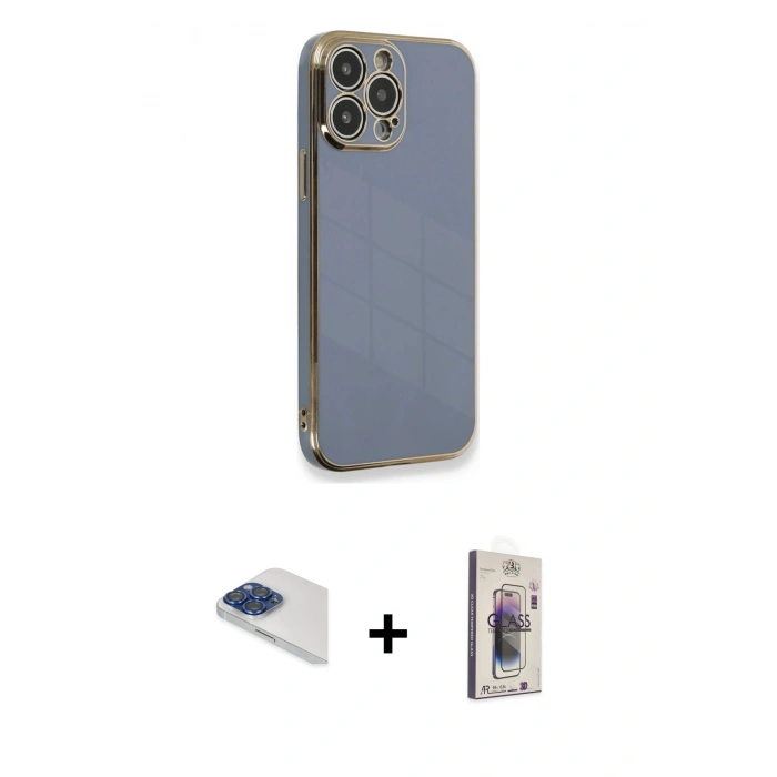 MARSİLYAN™- iPhone 13 Pro Max Kılıf Yankı Serisi - Siyah Bilvis 3D Cam Ekran Koruyucu + Pers Alüminyum Kamera Lens - LT
