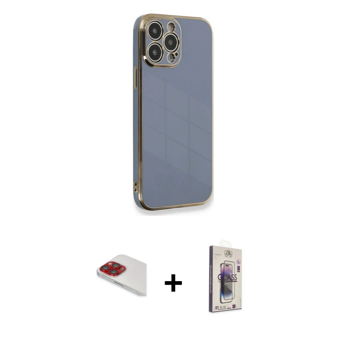 MARSİLYAN™- iPhone 13 Pro Max Kılıf Yankı Serisi - Siyah Bilvis 3D Cam Ekran Koruyucu + Pers Alüminyum Kamera Lens - KI
