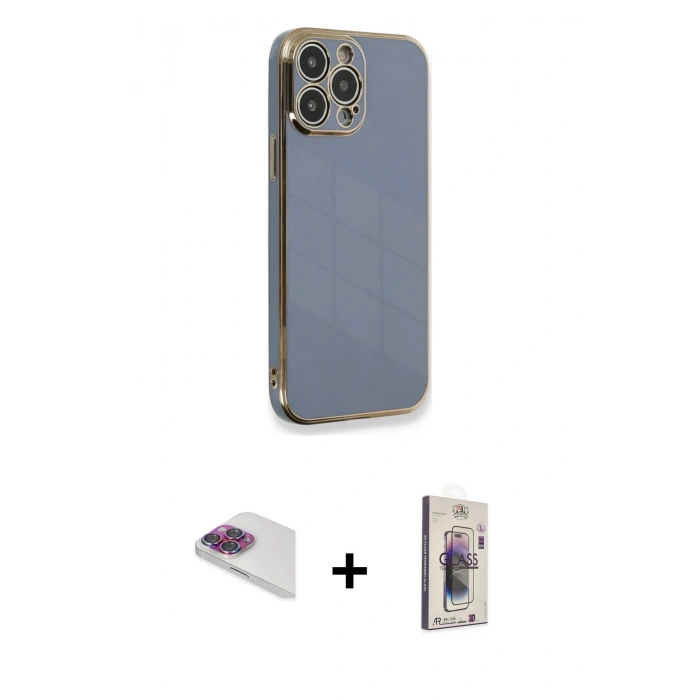 MARSİLYAN™- iPhone 13 Pro Max Kılıf Yankı Serisi - Siyah Bilvis 3D Cam Ekran Koruyucu + Pers Alüminyum Kamera Lens - GI