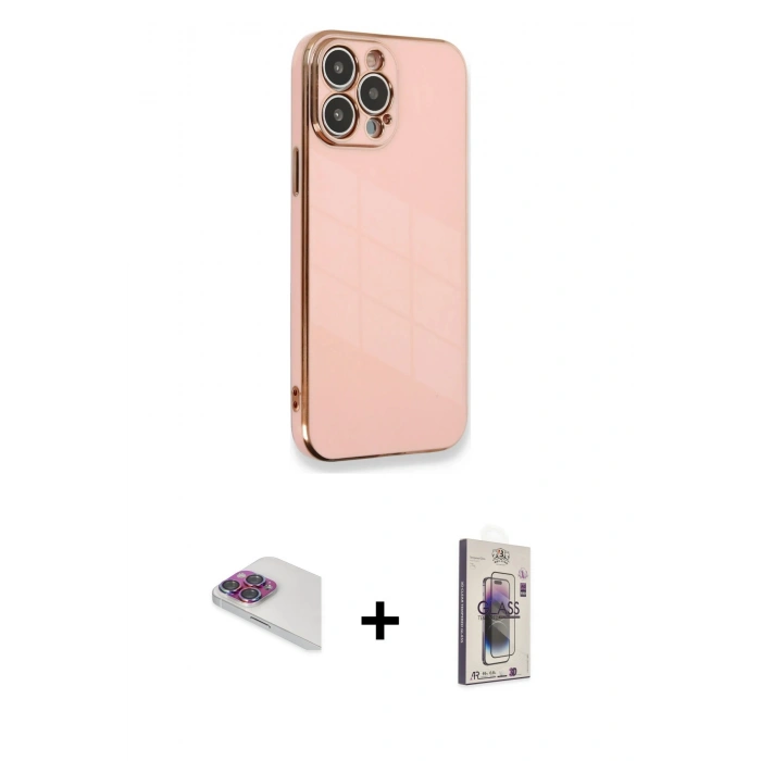 MARSİLYAN™- iPhone 13 Pro Max Kılıf Yankı Serisi - Siyah Bilvis 3D Cam Ekran Koruyucu + Pers Alüminyum Kamera Lens - GI