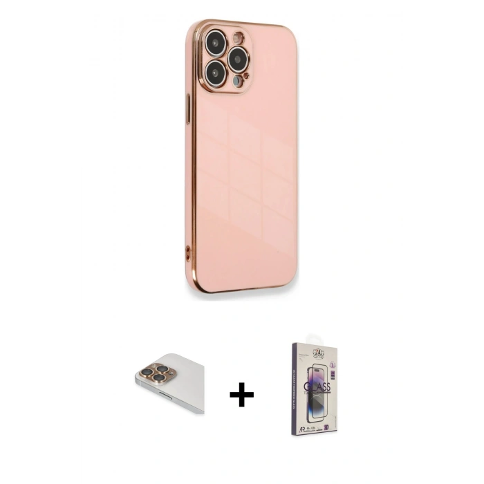 MARSİLYAN™- iPhone 13 Pro Max Kılıf Yankı Serisi - Siyah Bilvis 3D Cam Ekran Koruyucu + Pers Alüminyum Kamera Lens - GD
