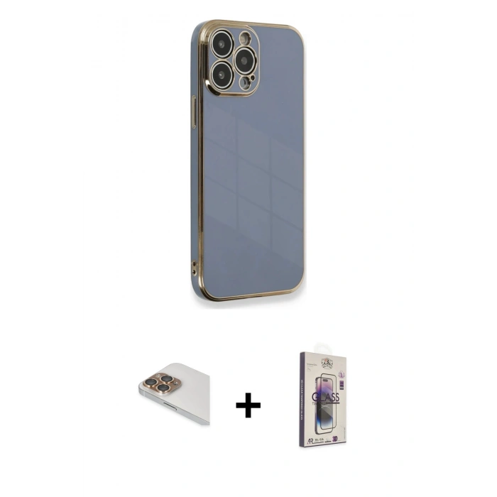 MARSİLYAN™- iPhone 13 Pro Max Kılıf Yankı Serisi - Siyah Bilvis 3D Cam Ekran Koruyucu + Pers Alüminyum Kamera Lens - GD