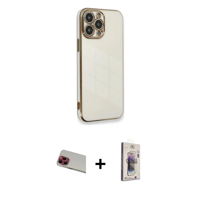 MARSİLYAN™- iPhone 13 Pro Max Kılıf Yankı Serisi - Siyah Bilvis 3D Cam Ekran Koruyucu + Rainbow Kamera Lens Koruma Cam - KI