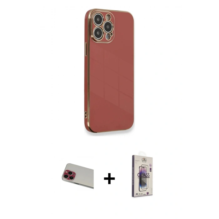 MARSİLYAN™- iPhone 13 Pro Max Kılıf Yankı Serisi - Siyah Bilvis 3D Cam Ekran Koruyucu + Rainbow Kamera Lens Koruma Cam - KI