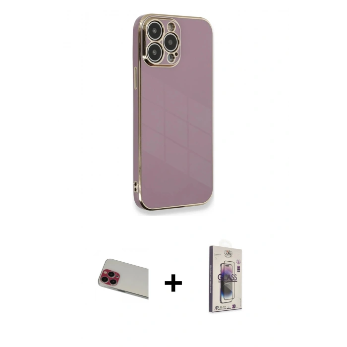 MARSİLYAN™- iPhone 13 Pro Max Kılıf Yankı Serisi - Siyah Bilvis 3D Cam Ekran Koruyucu + Rainbow Kamera Lens Koruma Cam - KI