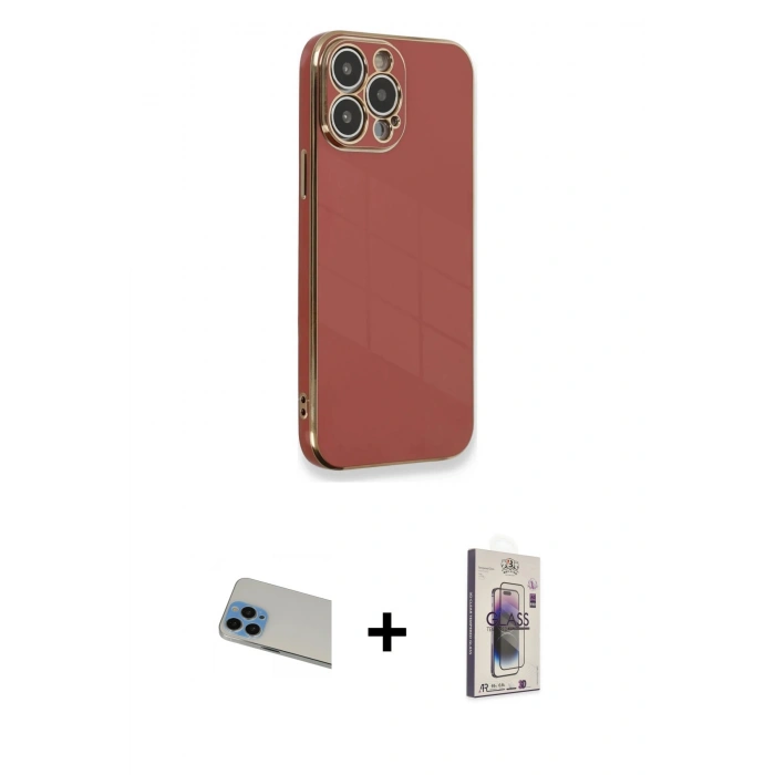 MARSİLYAN™- iPhone 13 Pro Max Kılıf Yankı Serisi - Siyah Bilvis 3D Cam Ekran Koruyucu + Rainbow Kamera Lens Koruma Cam - MI