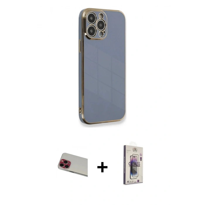 MARSİLYAN™- iPhone 13 Pro Max Kılıf Yankı Serisi - Siyah Bilvis 3D Cam Ekran Koruyucu + Rainbow Kamera Lens Koruma Cam - KI