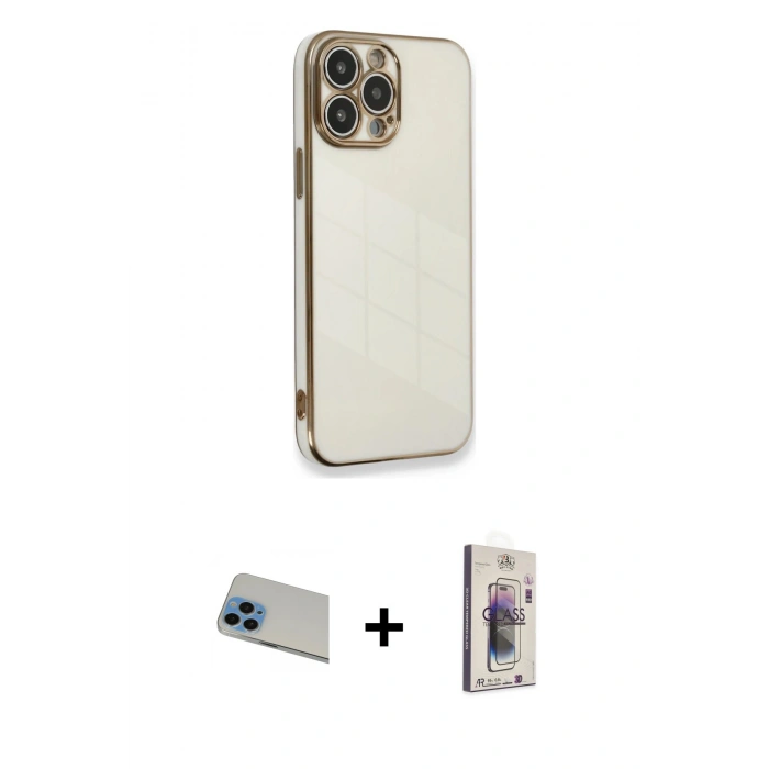 MARSİLYAN™- iPhone 13 Pro Max Kılıf Yankı Serisi - Siyah Bilvis 3D Cam Ekran Koruyucu + Rainbow Kamera Lens Koruma Cam - MI