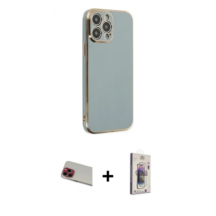MARSİLYAN™- iPhone 13 Pro Max Kılıf Yankı Serisi - Siyah Bilvis 3D Cam Ekran Koruyucu + Rainbow Kamera Lens Koruma Cam - KI
