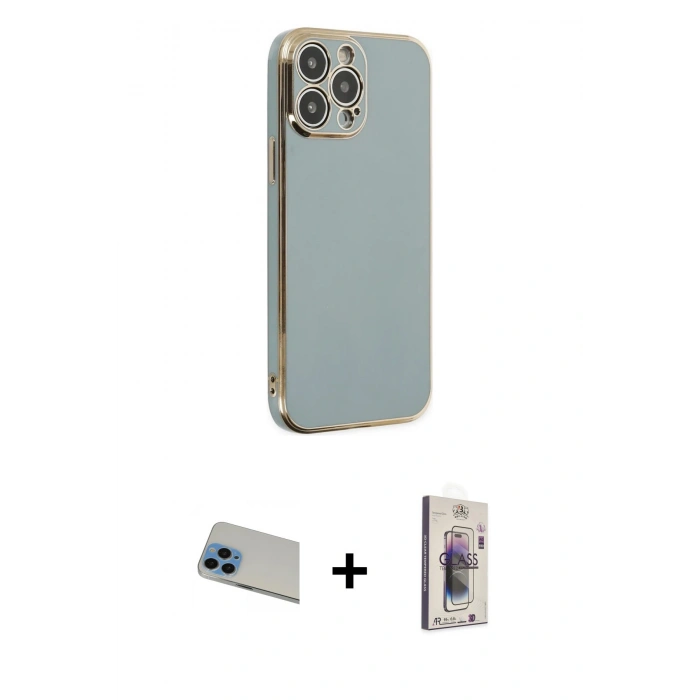 MARSİLYAN™- iPhone 13 Pro Max Kılıf Yankı Serisi - Siyah Bilvis 3D Cam Ekran Koruyucu + Rainbow Kamera Lens Koruma Cam - MI