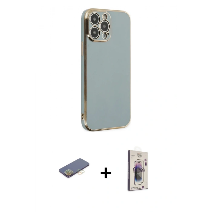 MARSİLYAN™- iPhone 13 Pro Max Kılıf Yankı Serisi - Siyah Bilvis 3D Cam Ekran Koruyucu + Renkli Kamera Lens Koruma Cam - SI