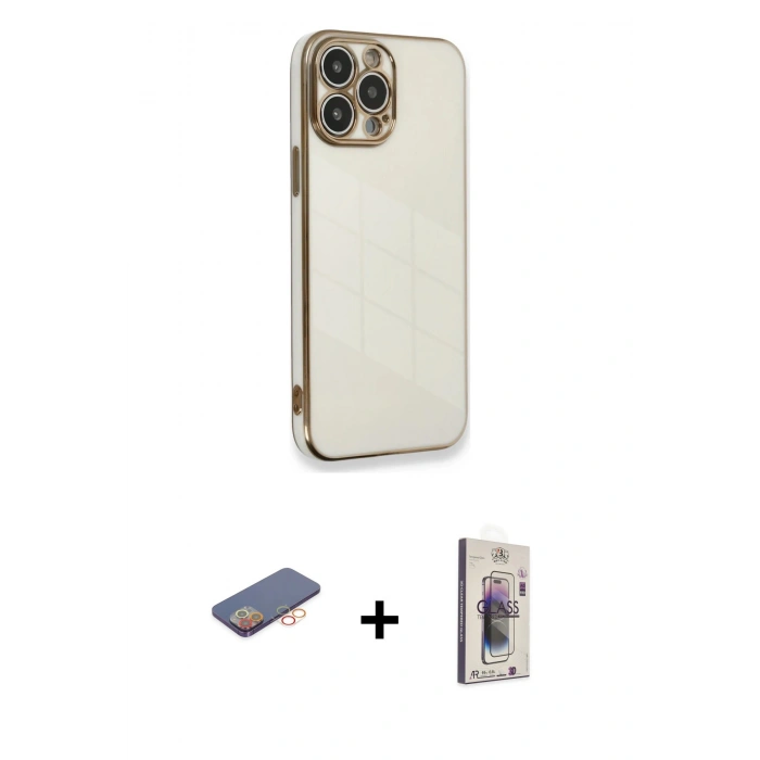 MARSİLYAN™- iPhone 13 Pro Max Kılıf Yankı Serisi - Siyah Bilvis 3D Cam Ekran Koruyucu + Renkli Kamera Lens Koruma Cam - TU