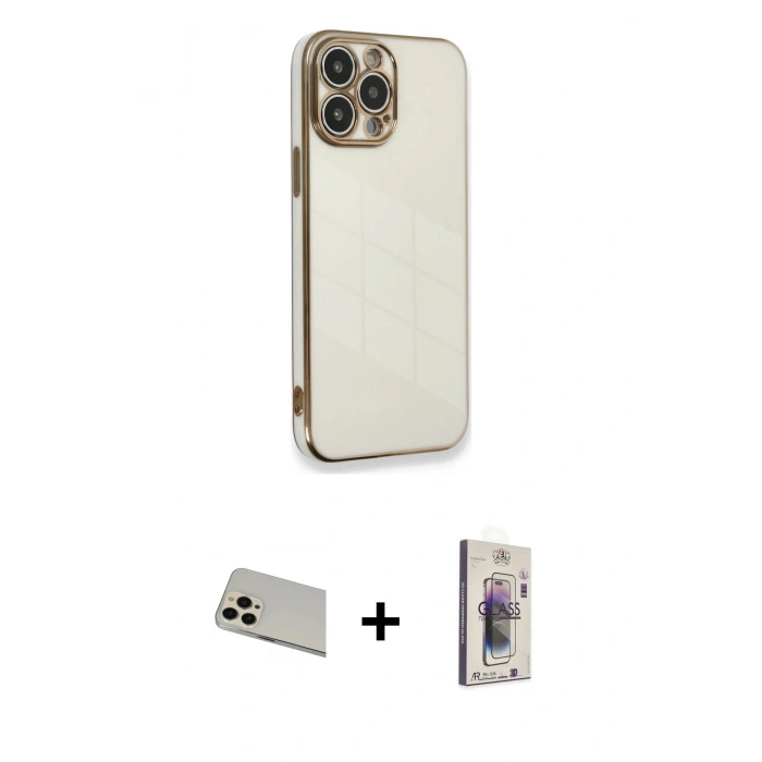 MARSİLYAN™- iPhone 13 Pro Max Kılıf Yankı Serisi - Siyah Bilvis 3D Cam Ekran Koruyucu + Rainbow Kamera Lens Koruma Cam - REGD