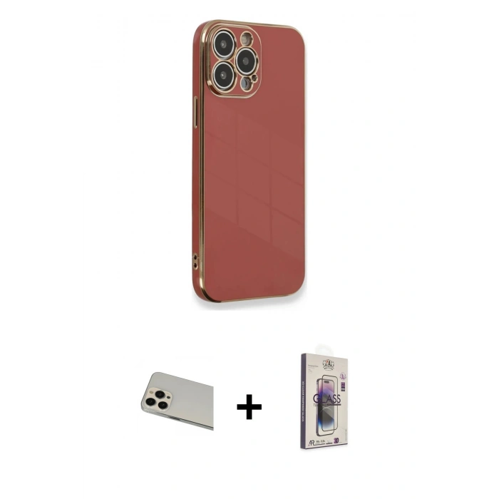 MARSİLYAN™- iPhone 13 Pro Max Kılıf Yankı Serisi - Siyah Bilvis 3D Cam Ekran Koruyucu + Rainbow Kamera Lens Koruma Cam - REGD