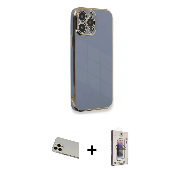 MARSİLYAN™- iPhone 13 Pro Max Kılıf Yankı Serisi - Siyah Bilvis 3D Cam Ekran Koruyucu + Rainbow Kamera Lens Koruma Cam - REGD