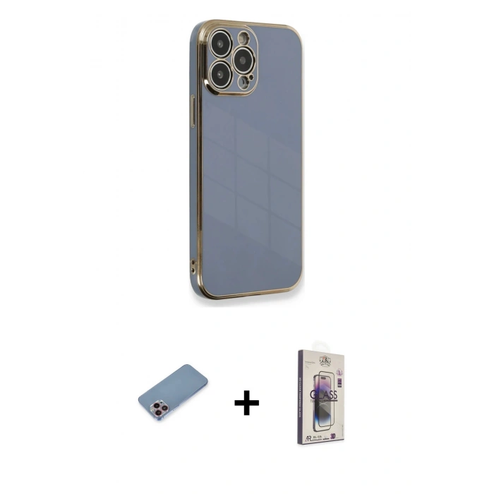 MARSİLYAN™- iPhone 13 Pro Max Kılıf Yankı Serisi - Siyah Bilvis 3D Cam Ekran Koruyucu + Shine Kamera Lens Koruma Cam - PE