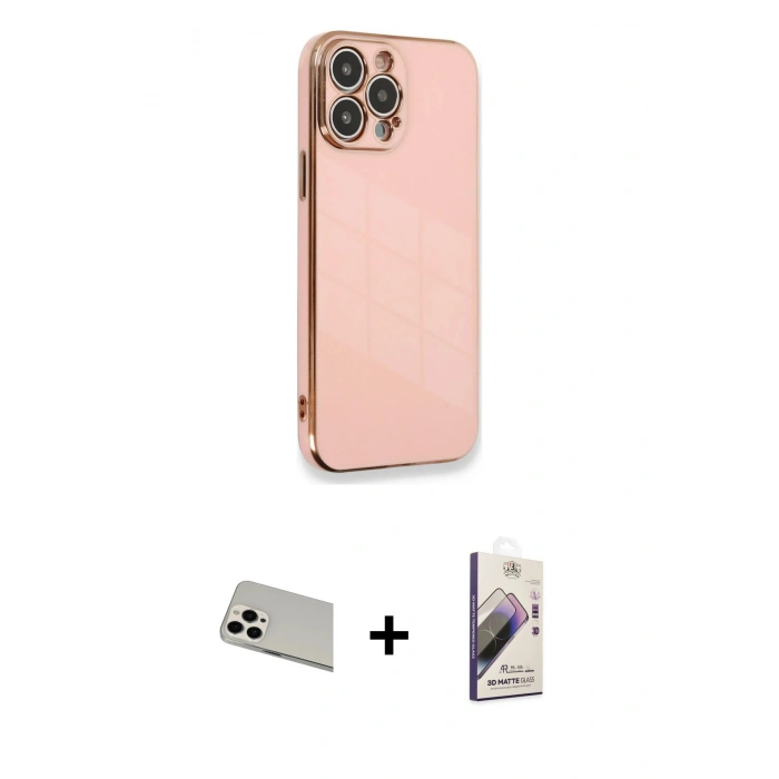 MARSİLYAN™- iPhone 13 Pro Max Kılıf Yankı Serisi - Siyah Bilvis 3D Mat Cam Ekran Koruyucu + Beyaz Rainbow Kamera Lens Koruma Cam