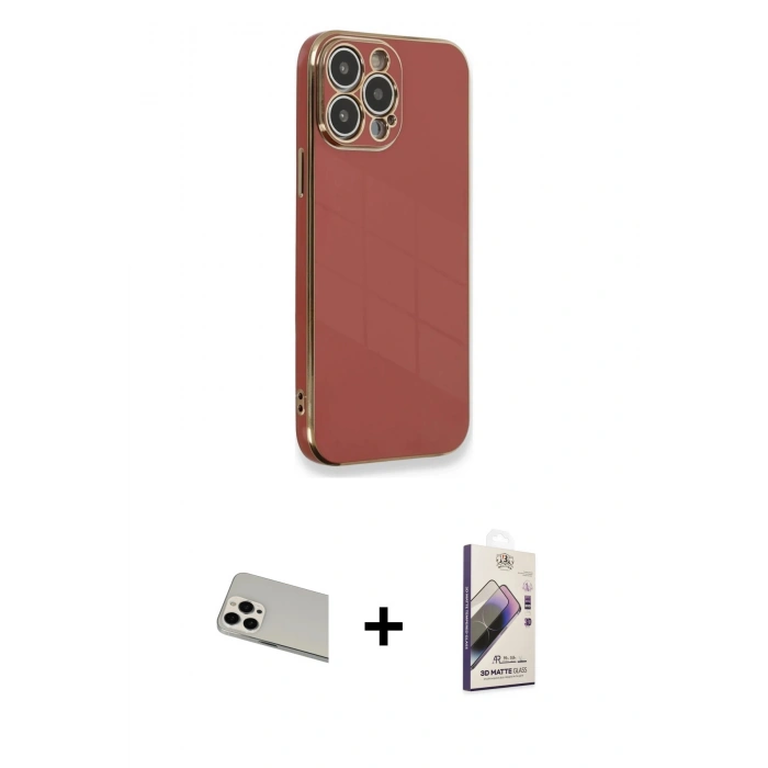 MARSİLYAN™- iPhone 13 Pro Max Kılıf Yankı Serisi - Siyah Bilvis 3D Mat Cam Ekran Koruyucu + Beyaz Rainbow Kamera Lens Koruma Cam