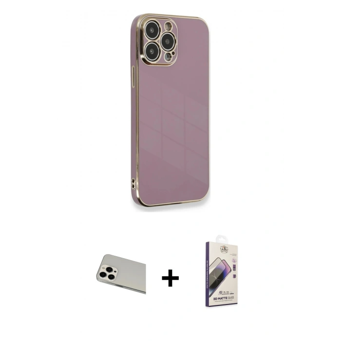MARSİLYAN™- iPhone 13 Pro Max Kılıf Yankı Serisi - Siyah Bilvis 3D Mat Cam Ekran Koruyucu + Beyaz Rainbow Kamera Lens Koruma Cam