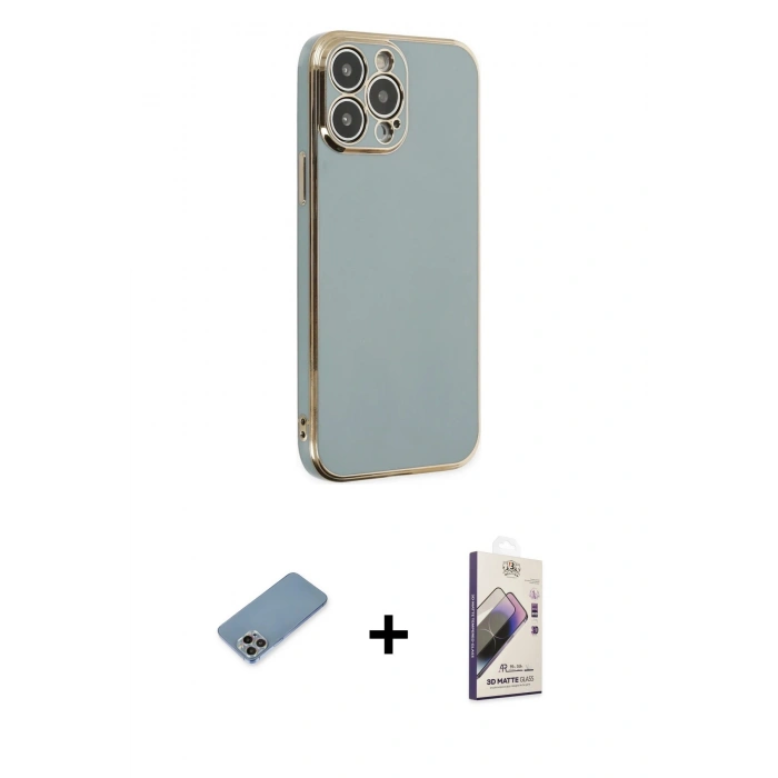 MARSİLYAN™- iPhone 13 Pro Max Kılıf Yankı Serisi - Siyah Bilvis 3D Mat Cam Ekran Koruyucu + Shine Kamera Lens Koruma Cam - GI