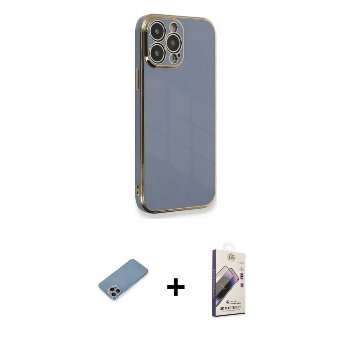 MARSİLYAN™- iPhone 13 Pro Max Kılıf Yankı Serisi - Siyah Bilvis 3D Mat Cam Ekran Koruyucu + Shine Kamera Lens Koruma Cam - GI