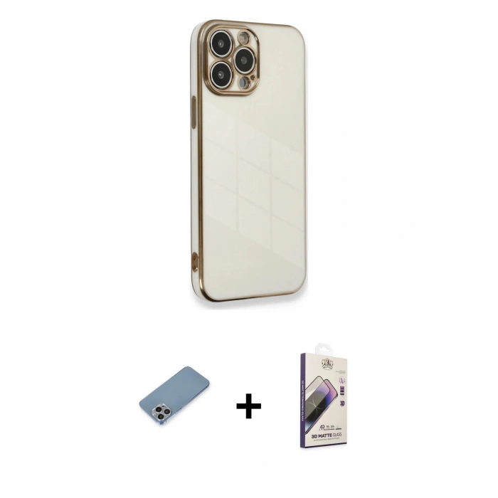 MARSİLYAN™- iPhone 13 Pro Max Kılıf Yankı Serisi - Siyah Bilvis 3D Mat Cam Ekran Koruyucu + Shine Kamera Lens Koruma Cam - GI