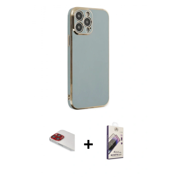 MARSİLYAN™- iPhone 13 Pro Max Kılıf Yankı Serisi - Siyah Bilvis 3D Mat Cam Ekran Koruyucu + Kırmızı Pers Alüminyum Kamera Lens