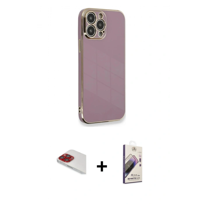 MARSİLYAN™- iPhone 13 Pro Max Kılıf Yankı Serisi - Siyah Bilvis 3D Mat Cam Ekran Koruyucu + Kırmızı Pers Alüminyum Kamera Lens