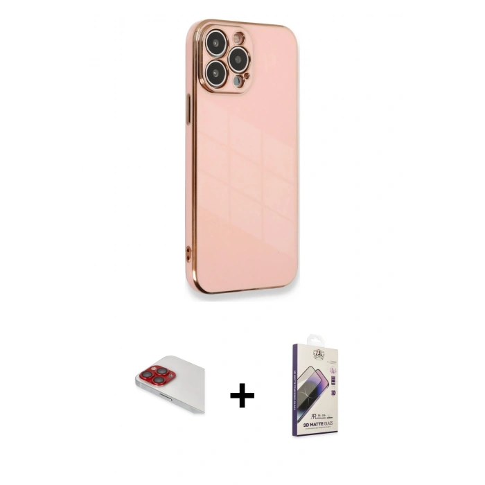 MARSİLYAN™- iPhone 13 Pro Max Kılıf Yankı Serisi - Siyah Bilvis 3D Mat Cam Ekran Koruyucu + Kırmızı Pers Alüminyum Kamera Lens