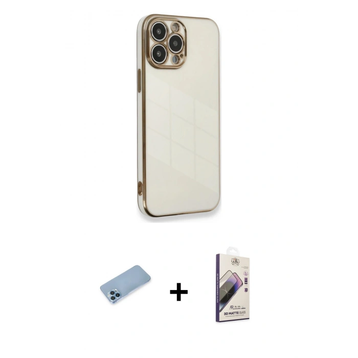 MARSİLYAN™- iPhone 13 Pro Max Kılıf Yankı Serisi - Siyah Bilvis 3D Mat Cam Ekran Koruyucu + Shine Kamera Lens Koruma Cam - MI