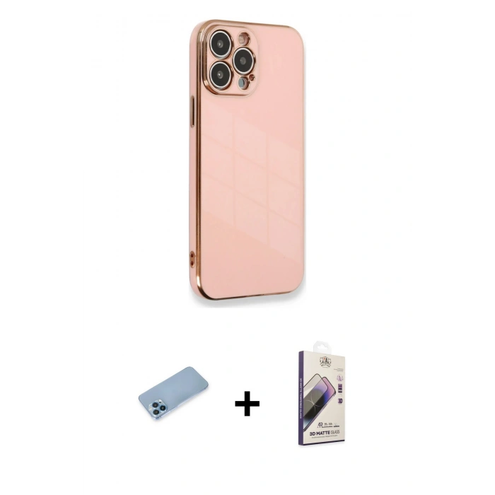 MARSİLYAN™- iPhone 13 Pro Max Kılıf Yankı Serisi - Siyah Bilvis 3D Mat Cam Ekran Koruyucu + Shine Kamera Lens Koruma Cam - MI