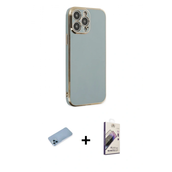 MARSİLYAN™- iPhone 13 Pro Max Kılıf Yankı Serisi - Siyah Bilvis 3D Mat Cam Ekran Koruyucu + Shine Kamera Lens Koruma Cam - MI