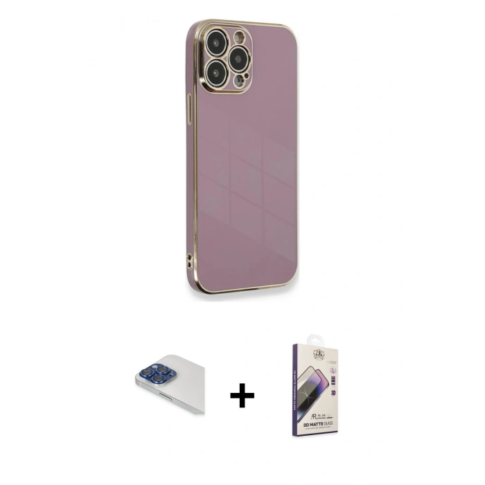 MARSİLYAN™- iPhone 13 Pro Max Kılıf Yankı Serisi - Siyah Bilvis 3D Mat Cam Ekran Koruyucu + Pers Alüminyum Kamera Lens - LT