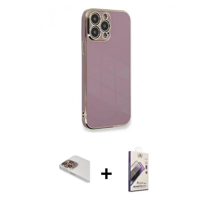 MARSİLYAN™- iPhone 13 Pro Max Kılıf Yankı Serisi - Siyah Bilvis 3D Mat Cam Ekran Koruyucu + Pers Alüminyum Kamera Lens - GD