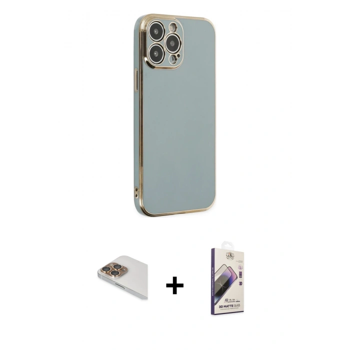 MARSİLYAN™- iPhone 13 Pro Max Kılıf Yankı Serisi - Siyah Bilvis 3D Mat Cam Ekran Koruyucu + Pers Alüminyum Kamera Lens - GD