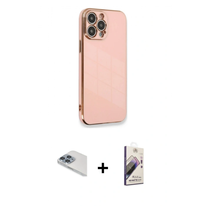 MARSİLYAN™- iPhone 13 Pro Max Kılıf Yankı Serisi - Siyah Bilvis 3D Mat Cam Ekran Koruyucu + Pers Alüminyum Kamera Lens - SABE