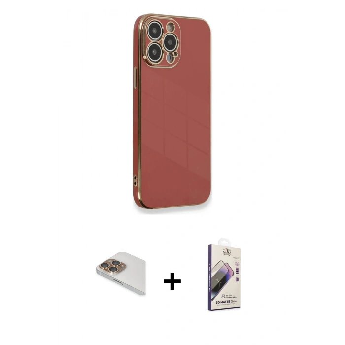 MARSİLYAN™- iPhone 13 Pro Max Kılıf Yankı Serisi - Siyah Bilvis 3D Mat Cam Ekran Koruyucu + Pers Alüminyum Kamera Lens - GD