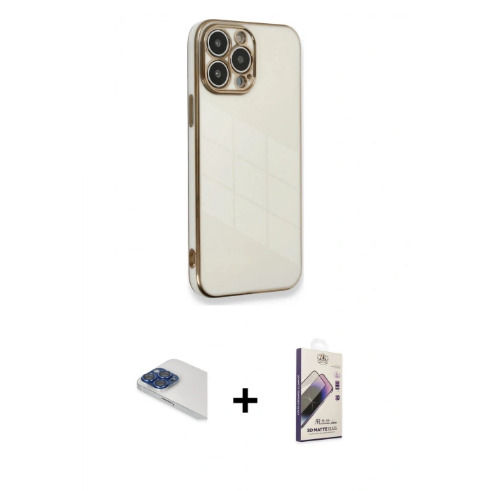 MARSİLYAN™- iPhone 13 Pro Max Kılıf Yankı Serisi - Siyah Bilvis 3D Mat Cam Ekran Koruyucu + Pers Alüminyum Kamera Lens - LT