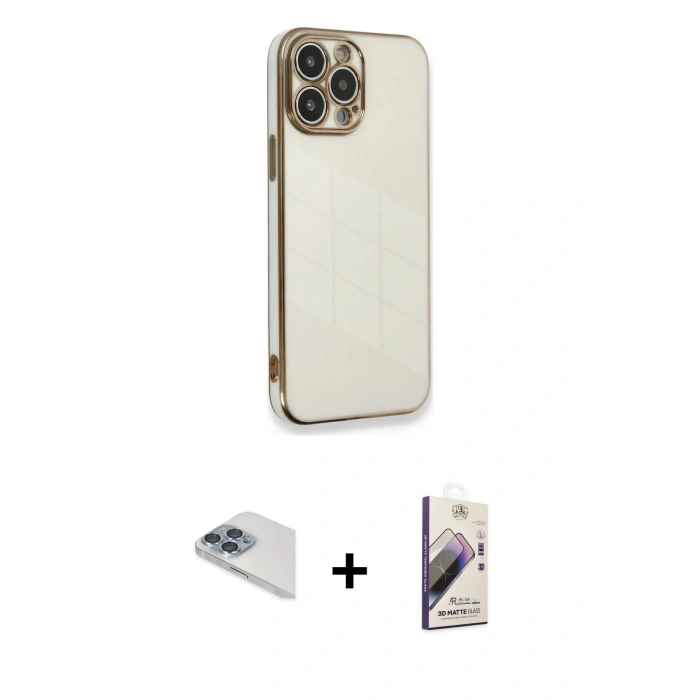 MARSİLYAN™- iPhone 13 Pro Max Kılıf Yankı Serisi - Siyah Bilvis 3D Mat Cam Ekran Koruyucu + Pers Alüminyum Kamera Lens - SABE