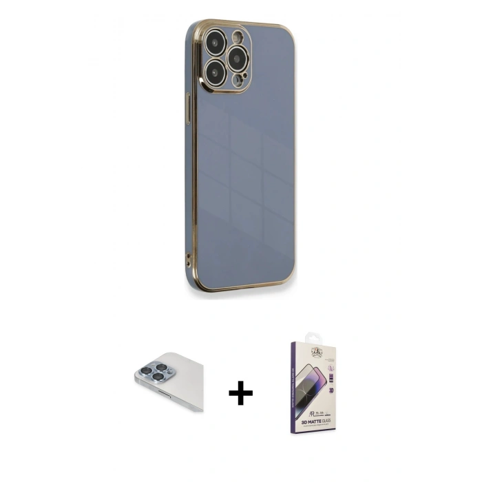 MARSİLYAN™- iPhone 13 Pro Max Kılıf Yankı Serisi - Siyah Bilvis 3D Mat Cam Ekran Koruyucu + Pers Alüminyum Kamera Lens - SABE