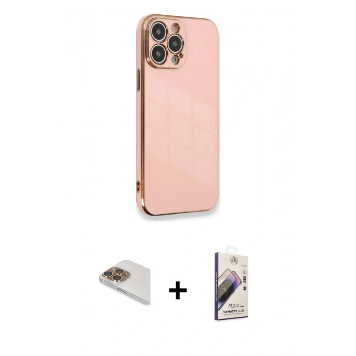 MARSİLYAN™- iPhone 13 Pro Max Kılıf Yankı Serisi - Siyah Bilvis 3D Mat Cam Ekran Koruyucu + Pers Alüminyum Kamera Lens - GD