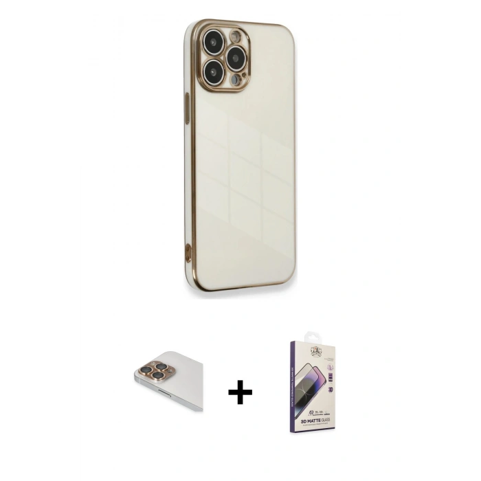 MARSİLYAN™- iPhone 13 Pro Max Kılıf Yankı Serisi - Siyah Bilvis 3D Mat Cam Ekran Koruyucu + Pers Alüminyum Kamera Lens - GD
