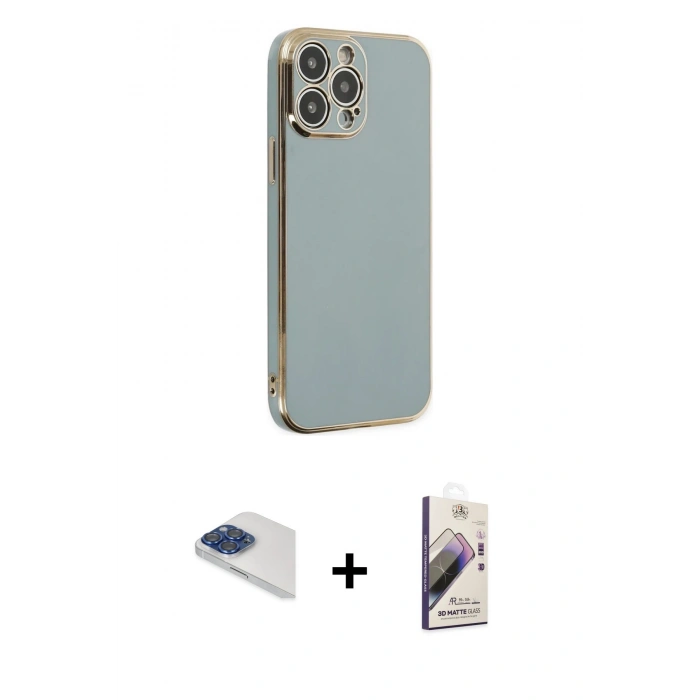 MARSİLYAN™- iPhone 13 Pro Max Kılıf Yankı Serisi - Siyah Bilvis 3D Mat Cam Ekran Koruyucu + Pers Alüminyum Kamera Lens - LT