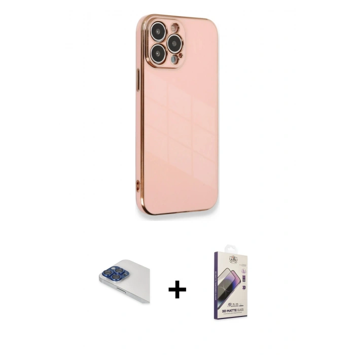 MARSİLYAN™- iPhone 13 Pro Max Kılıf Yankı Serisi - Siyah Bilvis 3D Mat Cam Ekran Koruyucu + Pers Alüminyum Kamera Lens - LT