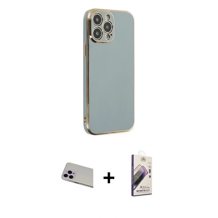 MARSİLYAN™- iPhone 13 Pro Max Kılıf Yankı Serisi - Siyah Bilvis 3D Mat Cam Ekran Koruyucu + Rainbow Kamera Lens Koruma Cam - MR